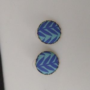 Gold Tone Blue & Turquoise Cloth Pierced Earrings